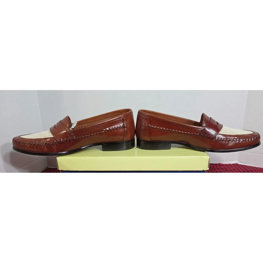 Giorgio Brutini Le Glove Penny Loafers Two Tone Brown Leather Canvas Mens 10M